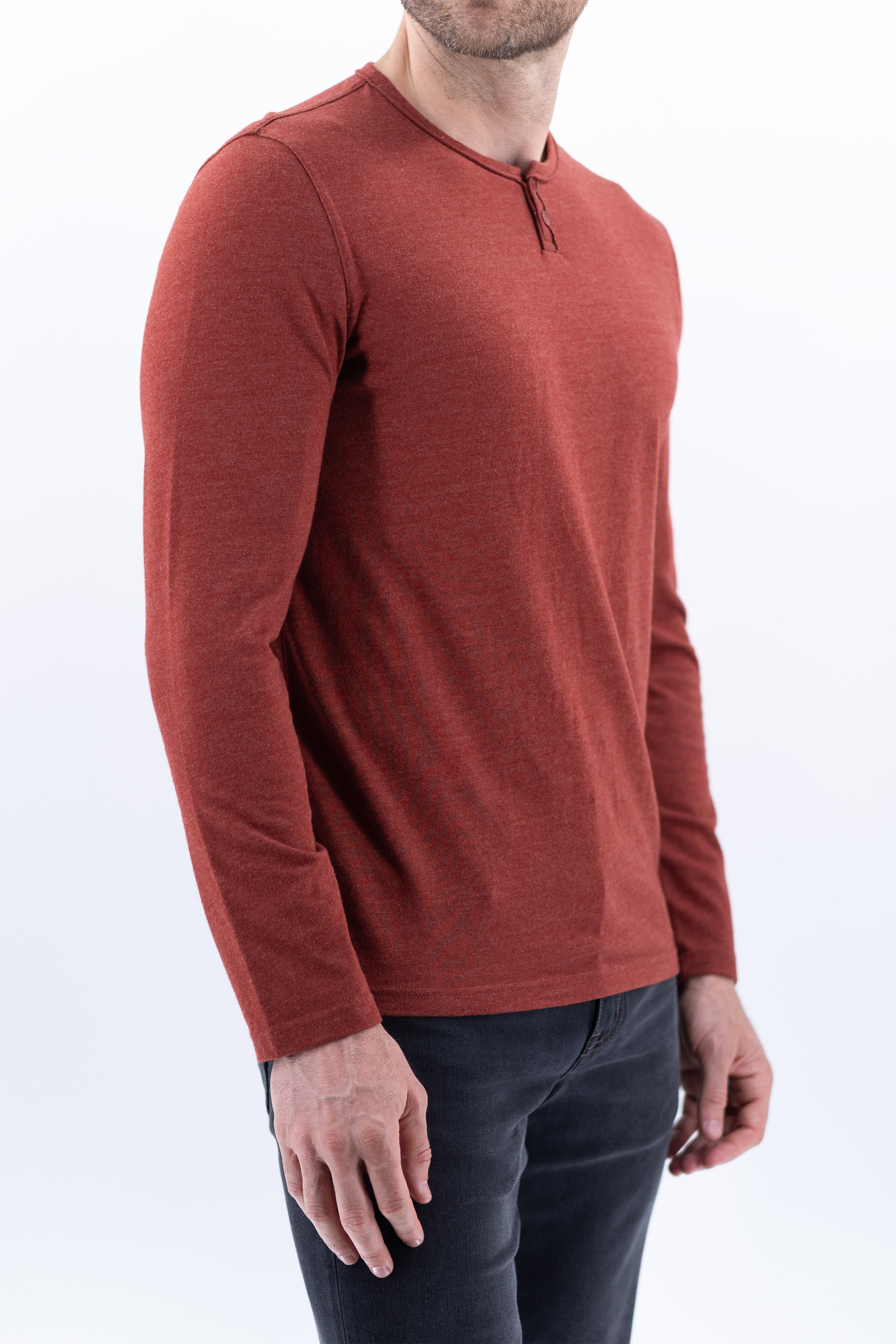Long Sleeve Vintage Henley - Fired Brick