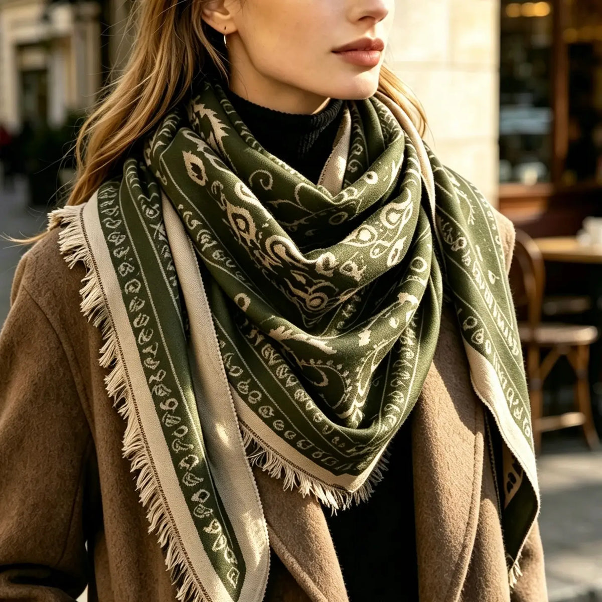 Western Soft Triangle Scarf-Olive