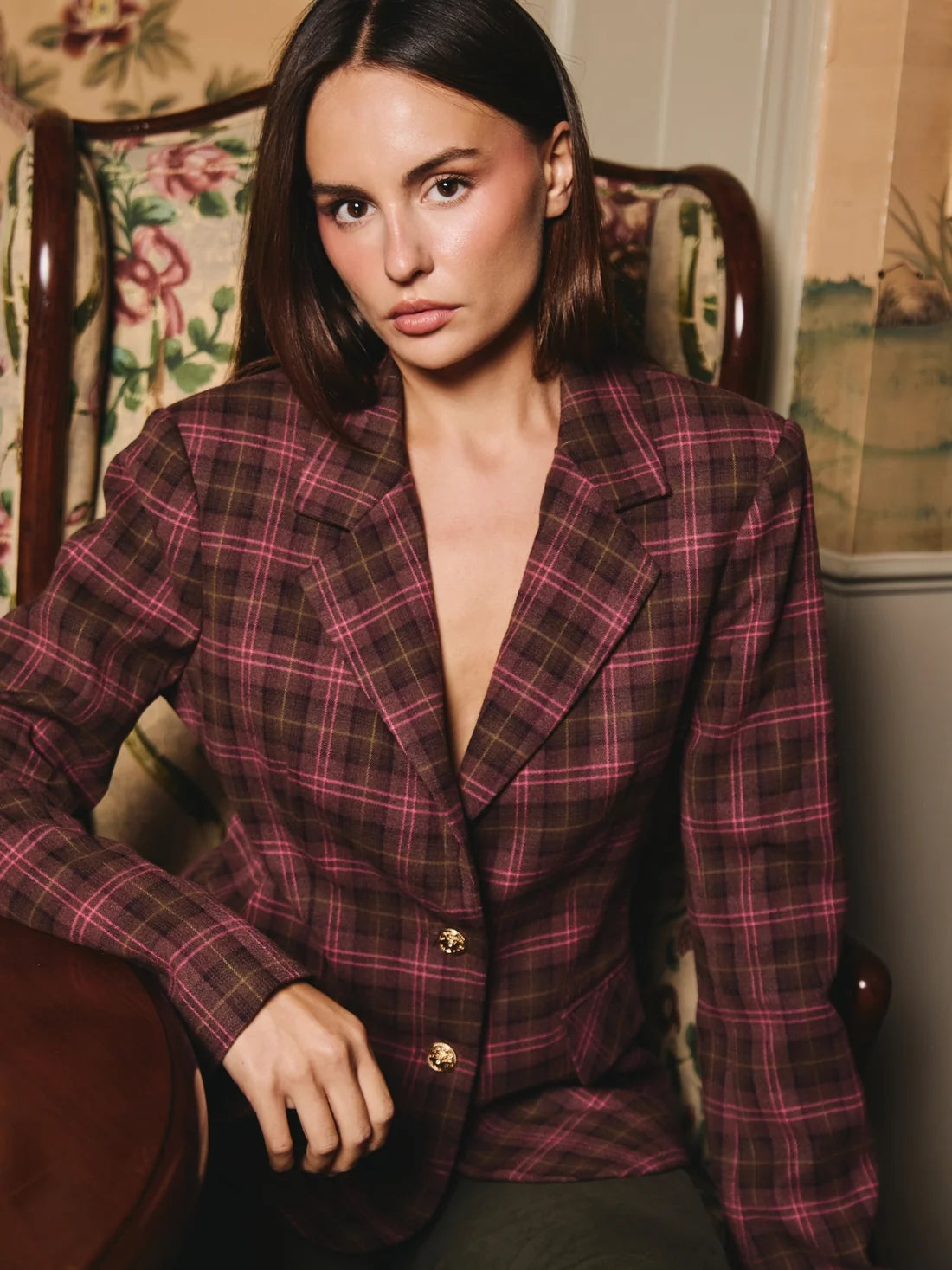 Kaye Blazer Jacket-Mocha Plaid