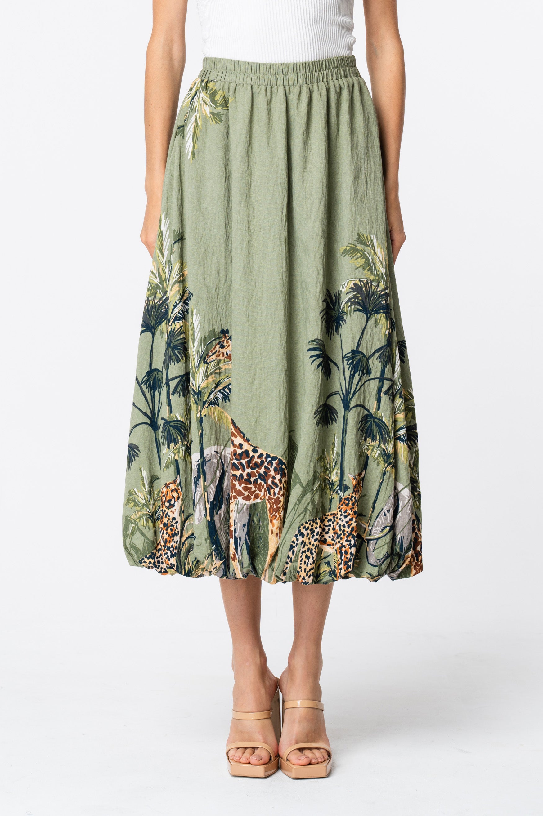 Andrey Printed Bubble Midi Skirt