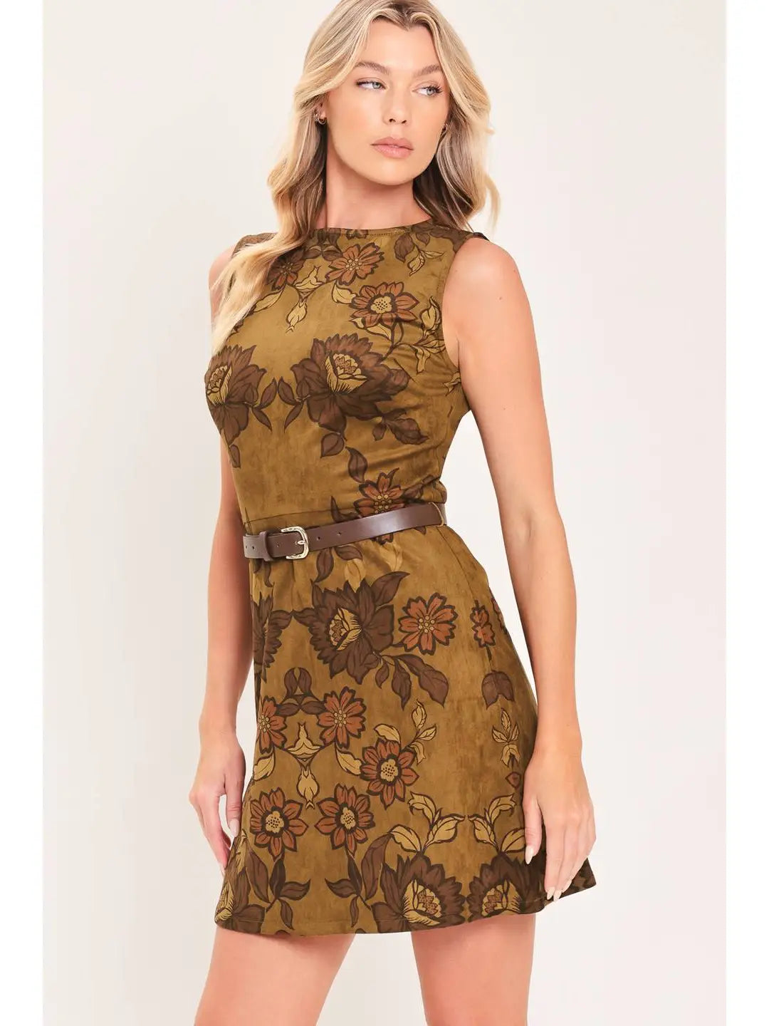 Fall Foliage Faux Suede Sheath Dress