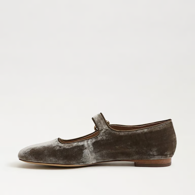 Michaela Mary Jane Flat - Dark Sage Velvet