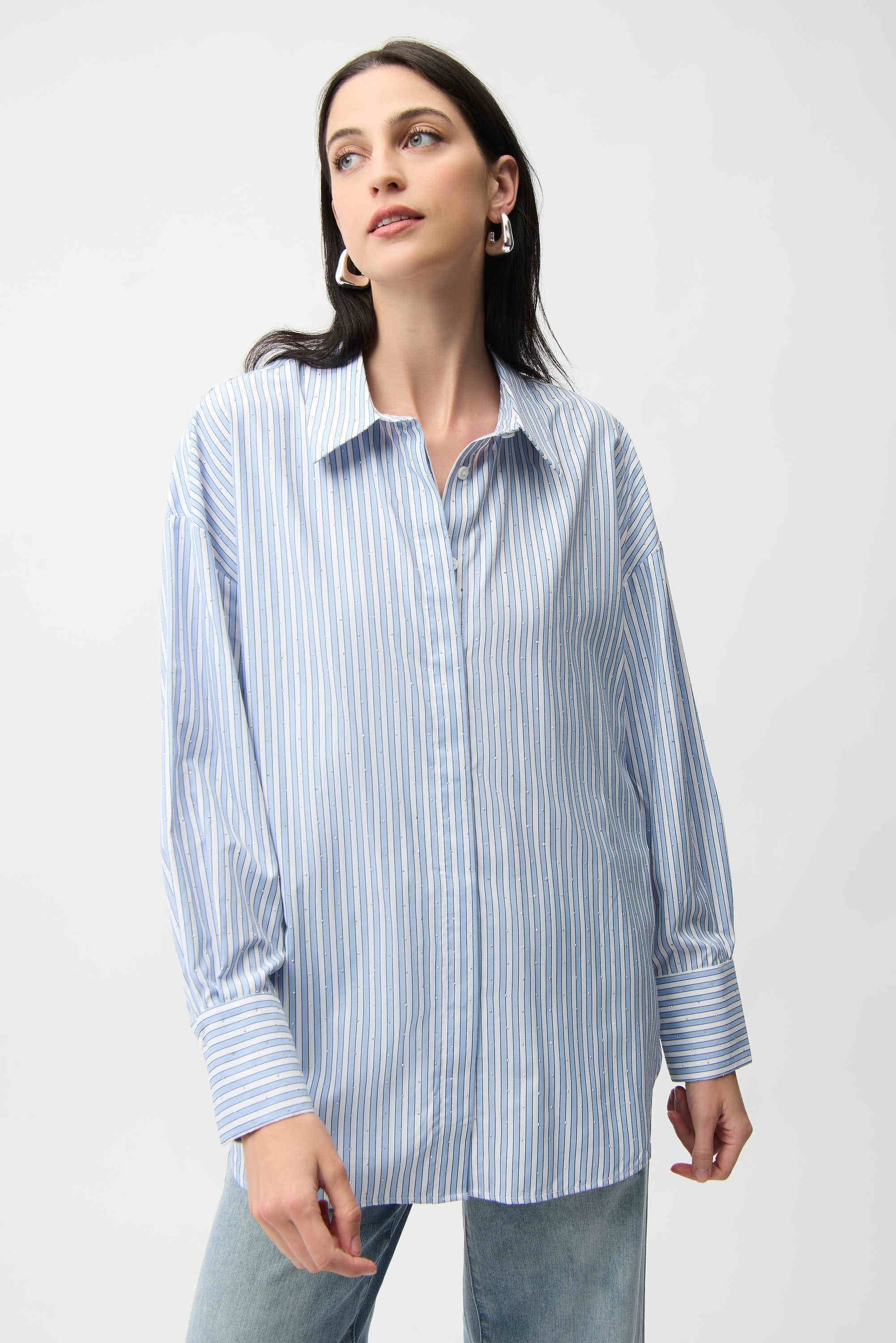 Tencel Stripe & Silver Cotton Blouse-Joseph Ribkoff