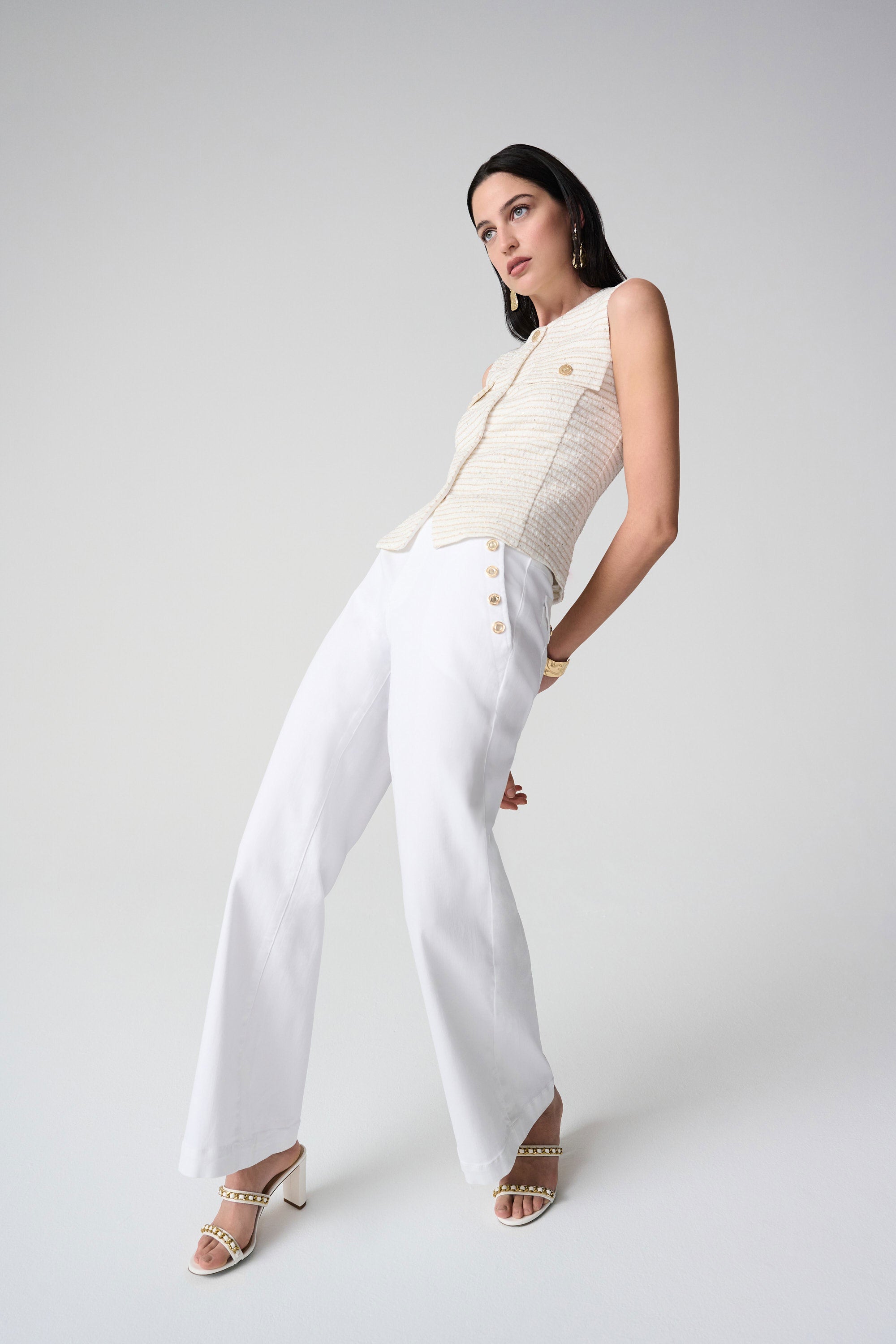 White Wide Leg Pull On Jeans-Joseph Ribkoff