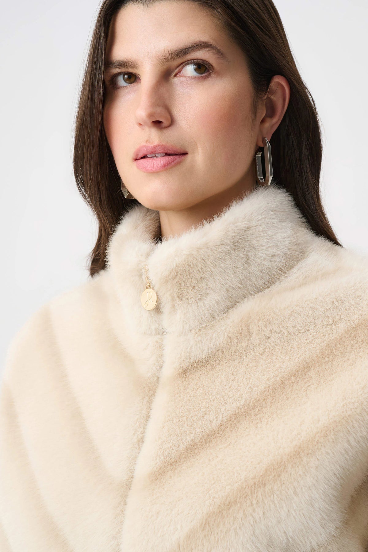 Chevron Print Faux Fur Jacket