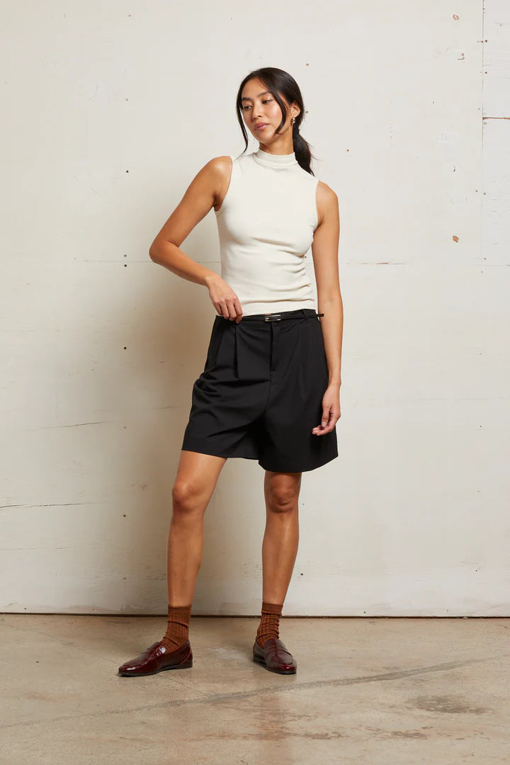 Mel Luxe Rib Sleeveless Mock Neck Tank-Sugar