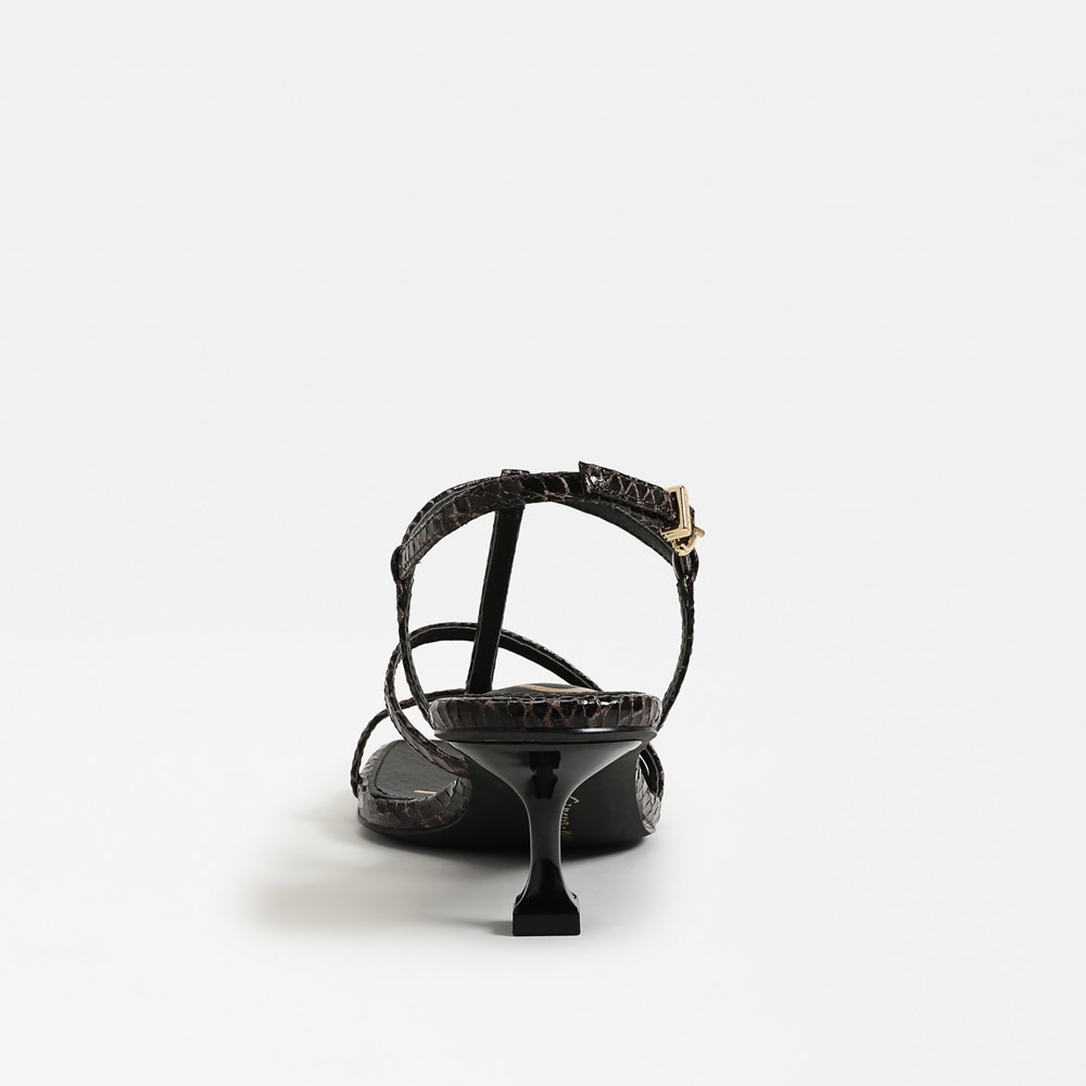 Jaida Kitten Heel Sandal - Dark Brown Snakeskin