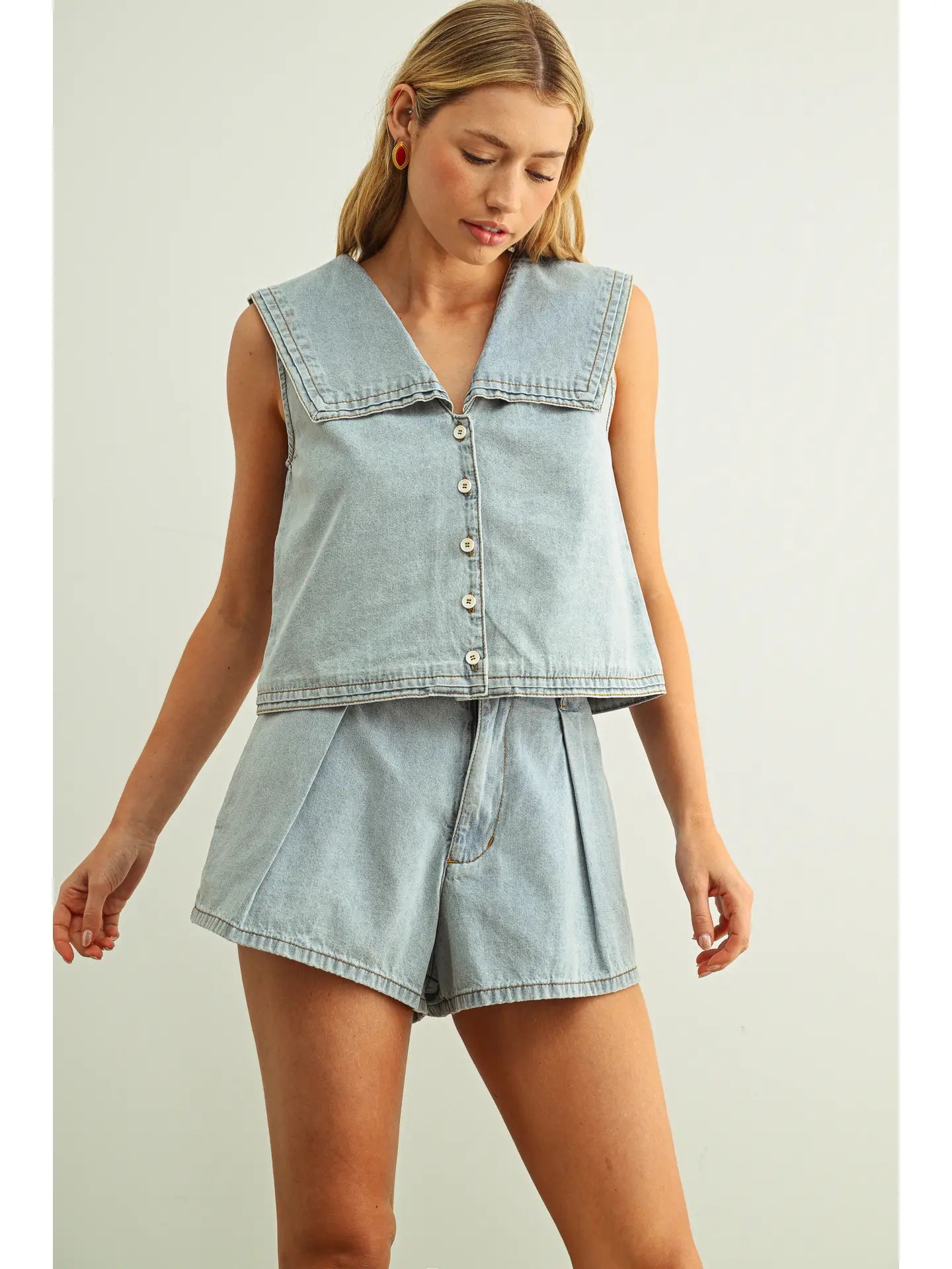 Sailor Collar Denim Top