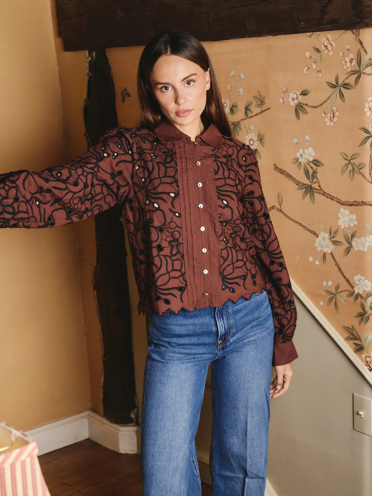 Abigail LS Top-Brownstone Embroidery
