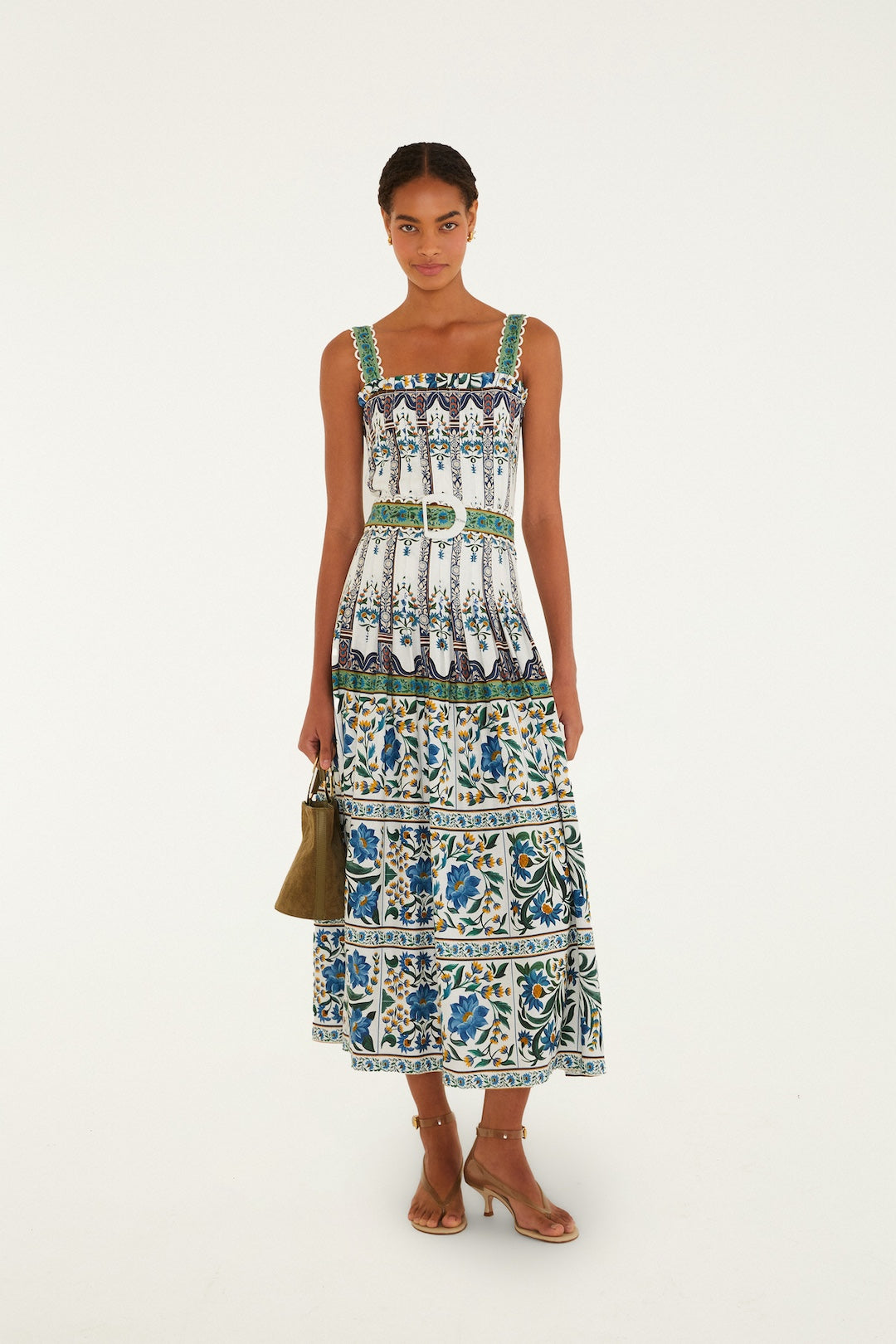 Farm Rio Manoela Off-White Belted Maxi Dress