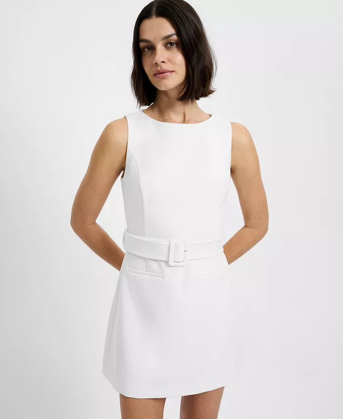 Azra Twill Belted Mini Dress-Summer White