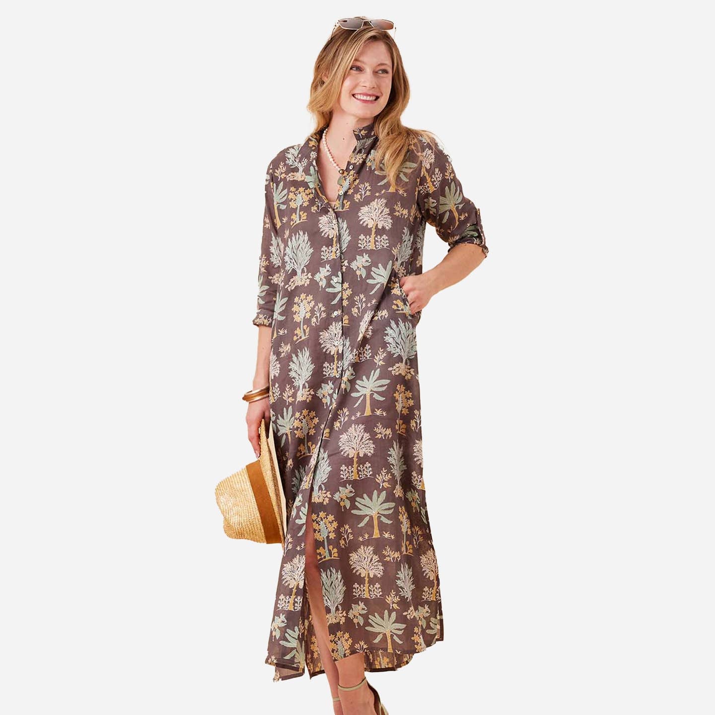 Island Grey Cotton Long Shirt Dress