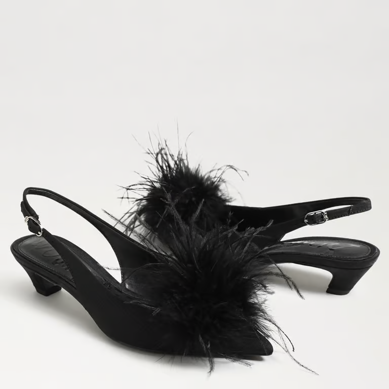 Finch Feather Slingback Pump - Black Satin
