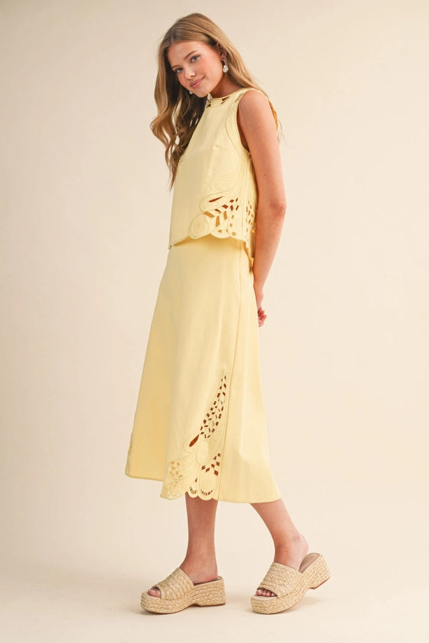 Sunny Embroidered Tank & Midi Skirt Set