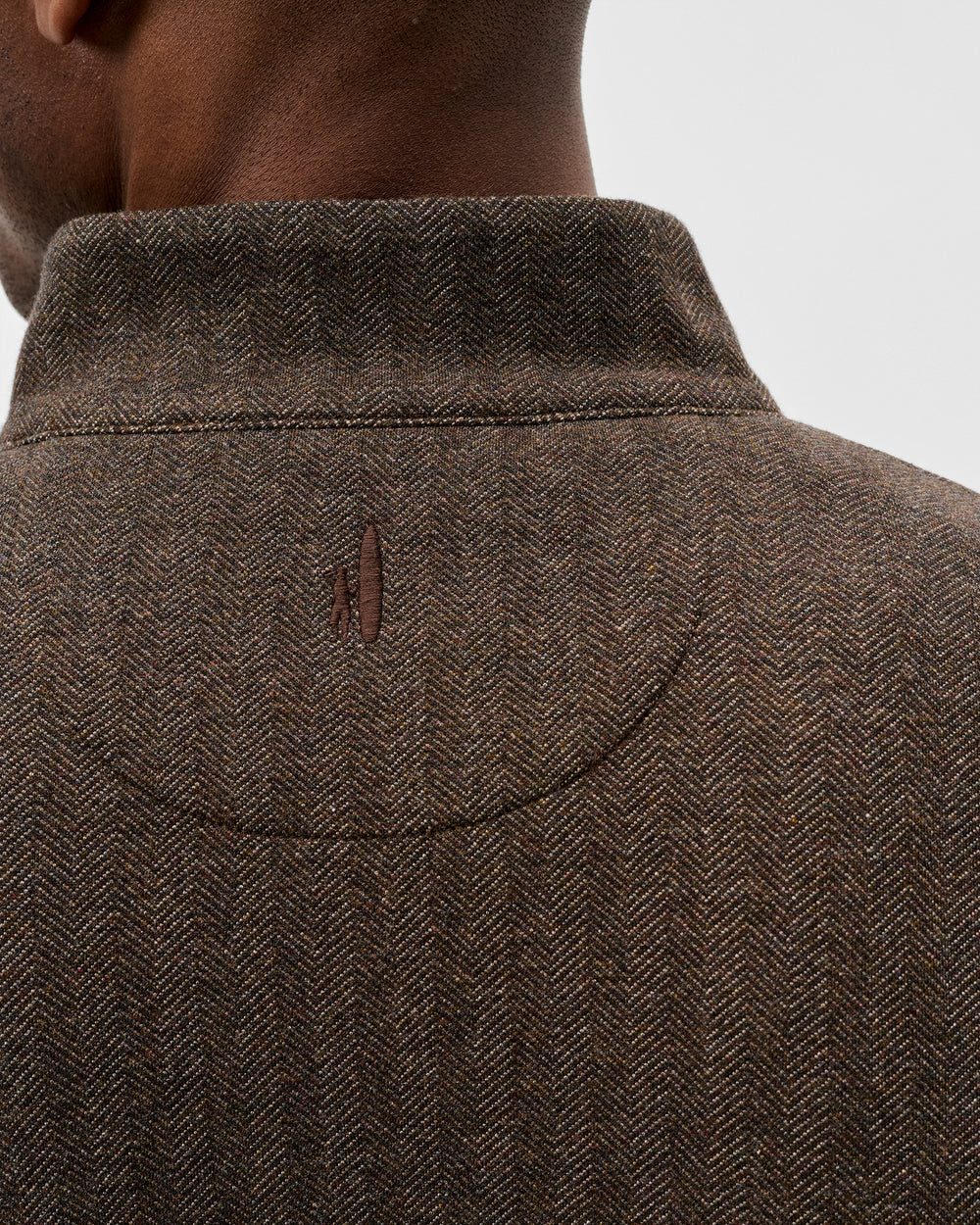 Cotton Blend Herringbone Henley - Coffee