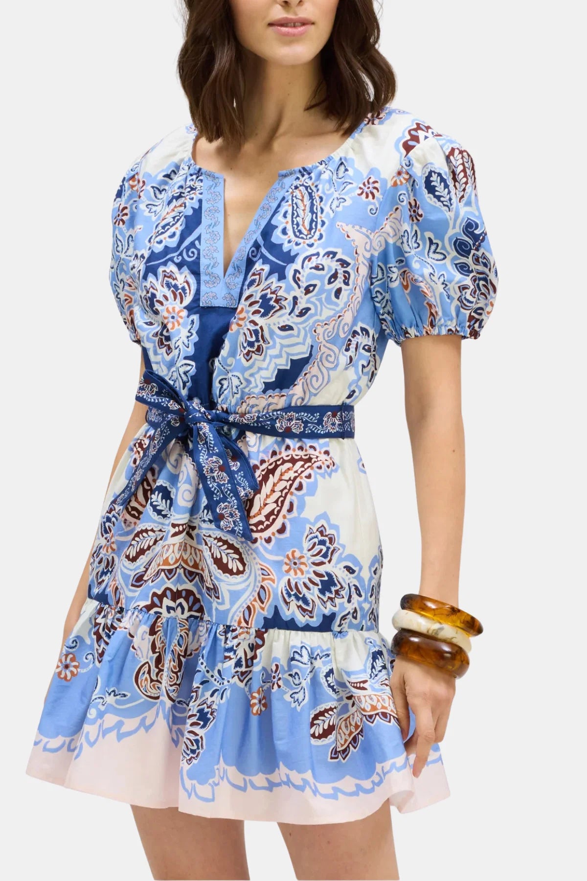 Isabella Dress-Azure Paisley