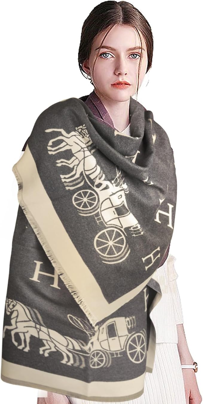 H Silky Shawl- Black and Cream