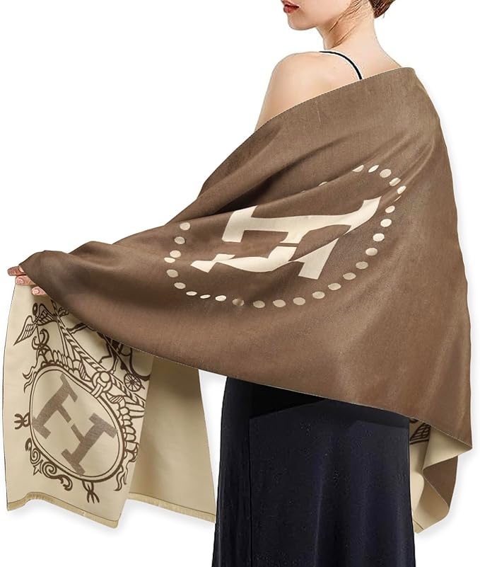 H Silky Shawl - Toffee/Cream