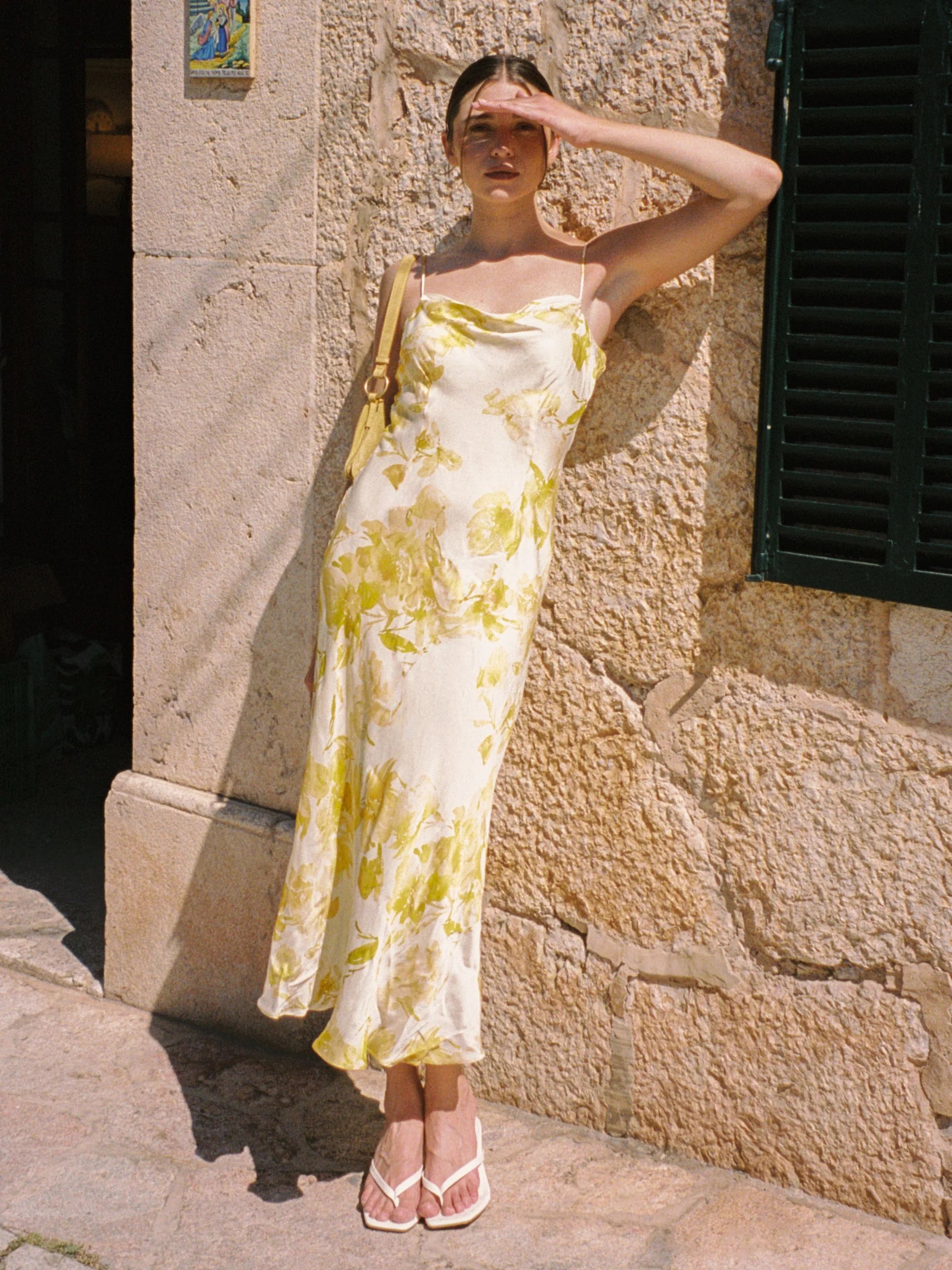 Oona Satin Sophie Fleur Cowl Neck Dress