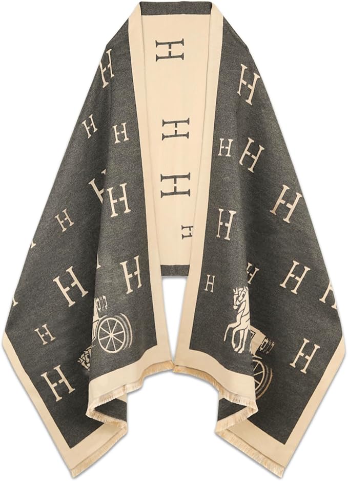 H Silky Shawl- Black and Cream