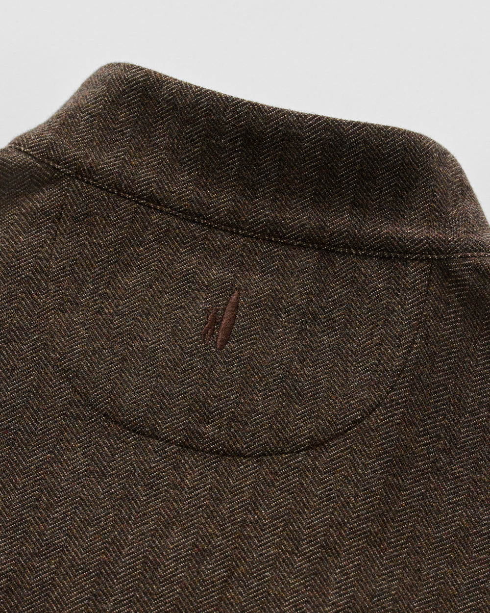 Cotton Blend Herringbone Henley - Coffee