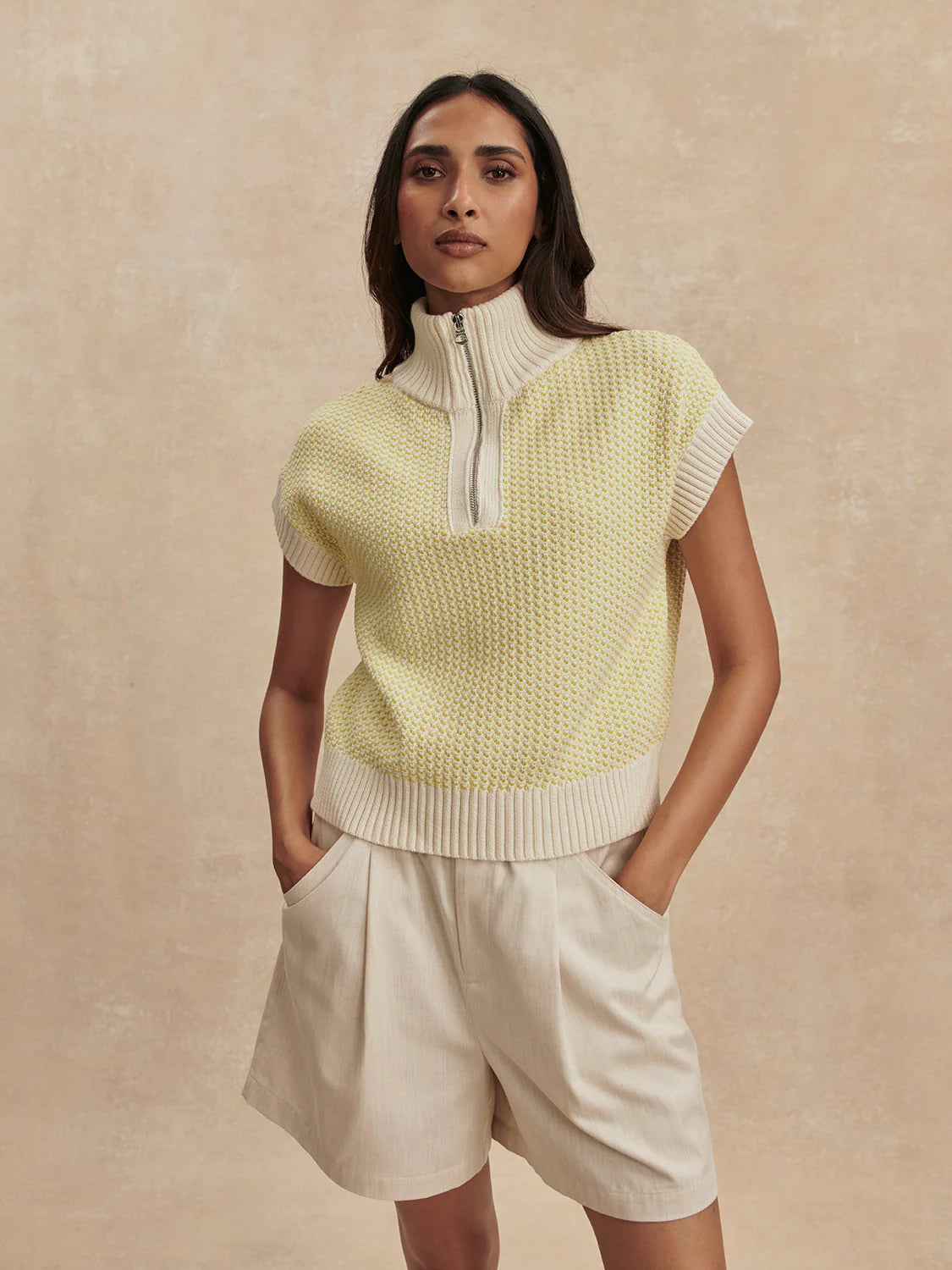 Fowley Knit Top-Ivory/Limeade