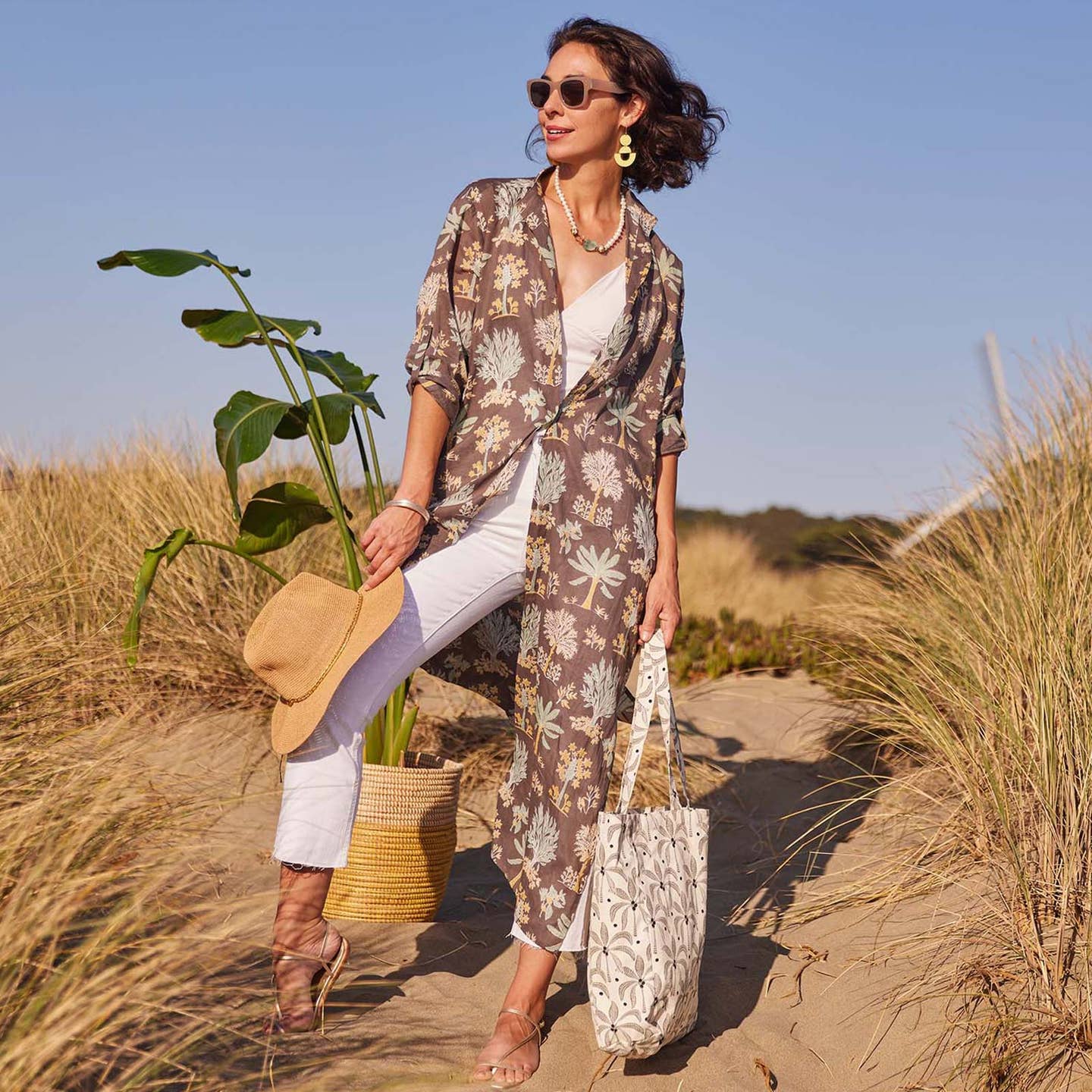 Island Grey Cotton Long Shirt Dress