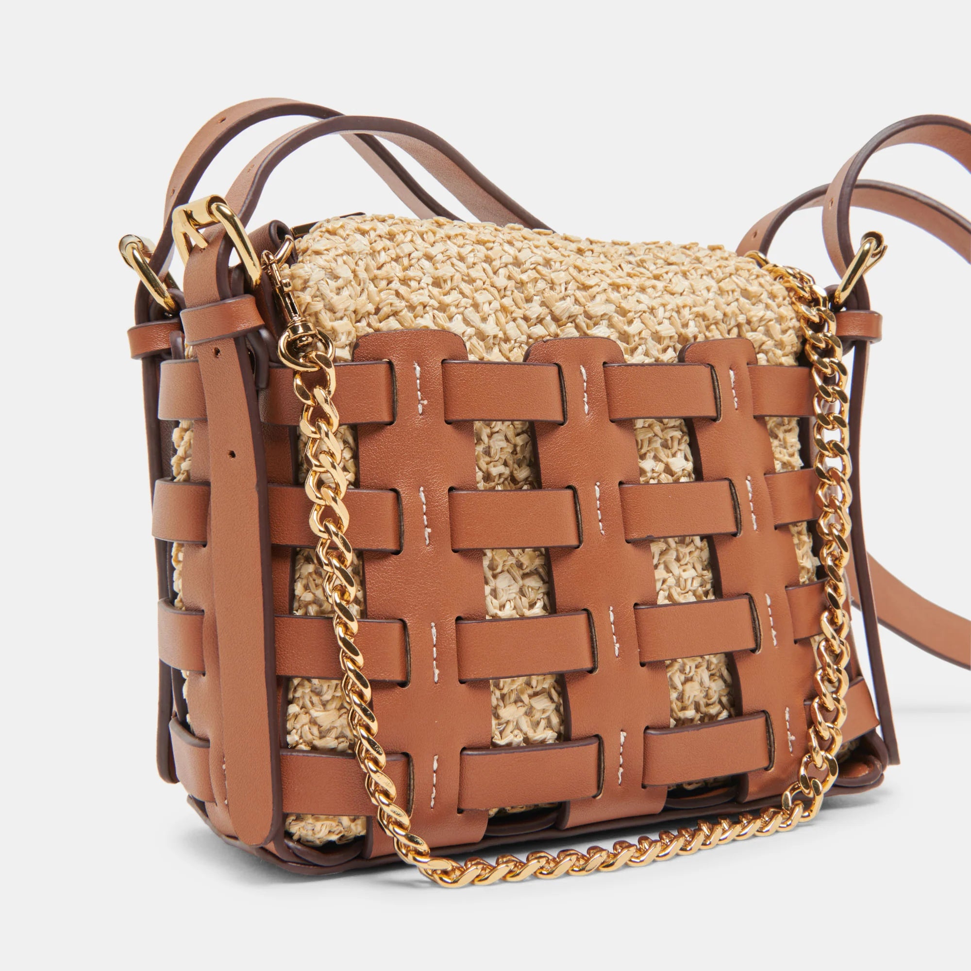 Cassis Crossbody Saddle-Natural Raffia