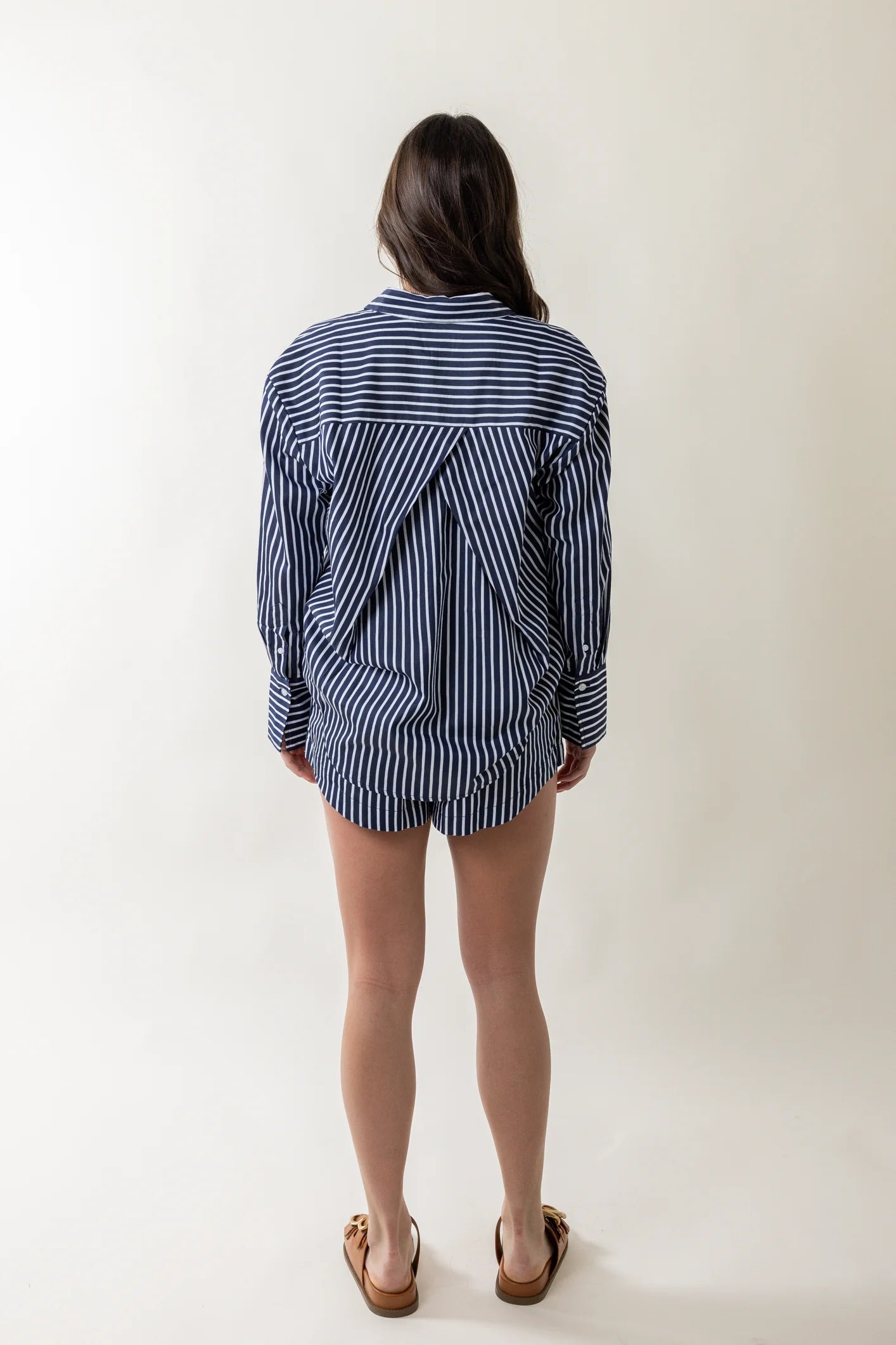 Alexis Cotton Angled Yoke Shirt-Summer White/Navy