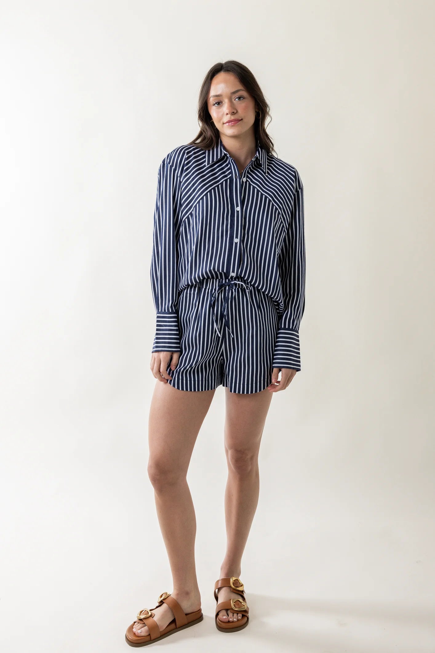 Alexis Cotton Angled Yoke Shirt-Summer White/Navy