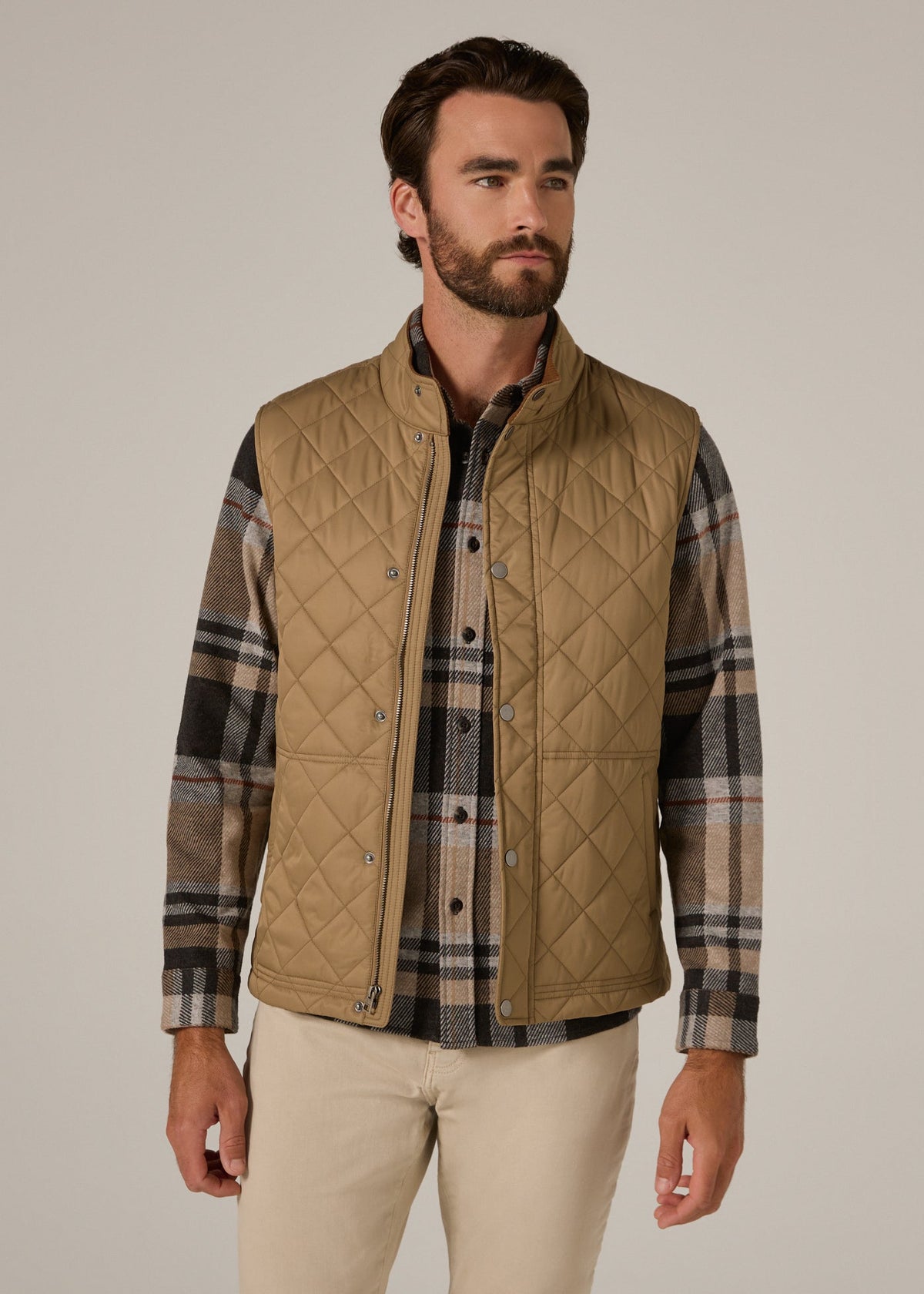 Crest Quilted Vest - Tan