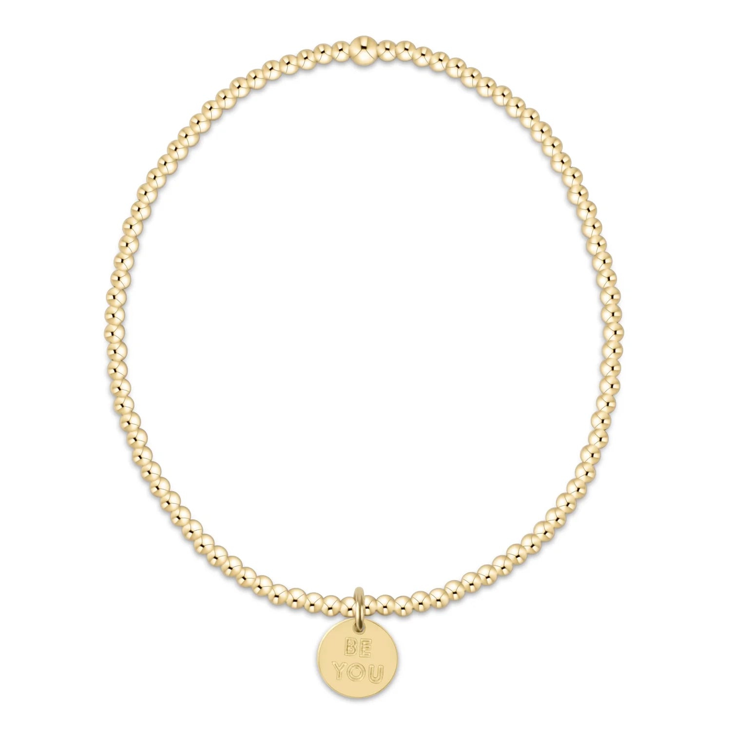 Classic Gold 2mm Bead Bracelet Be You. Small Gold Disc-EN