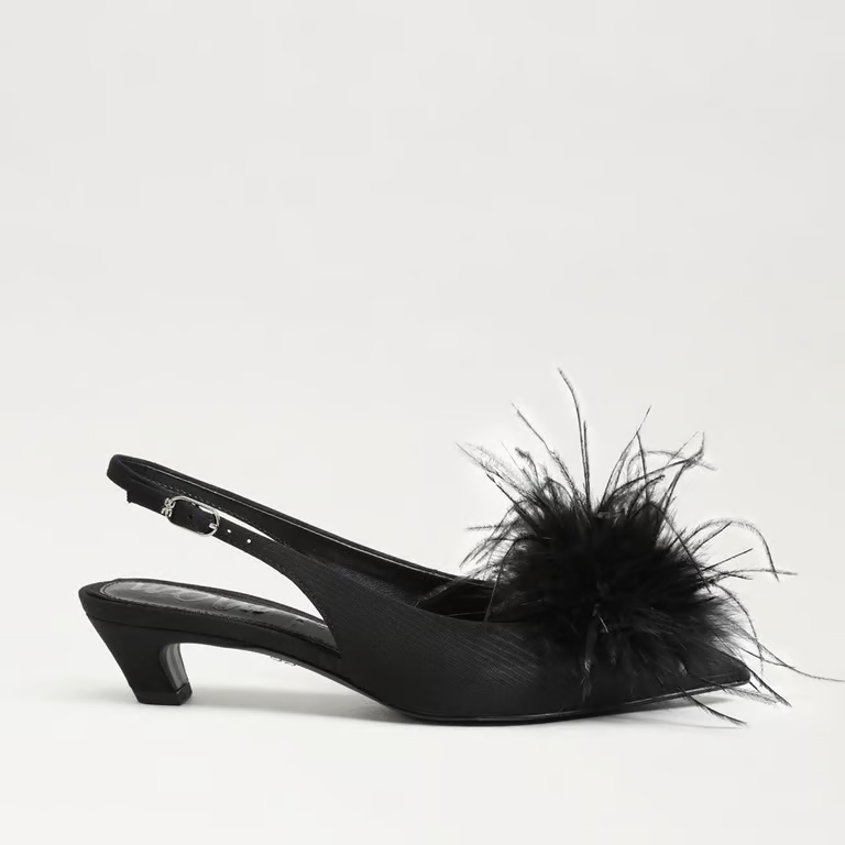Finch Feather Slingback Pump - Black Satin