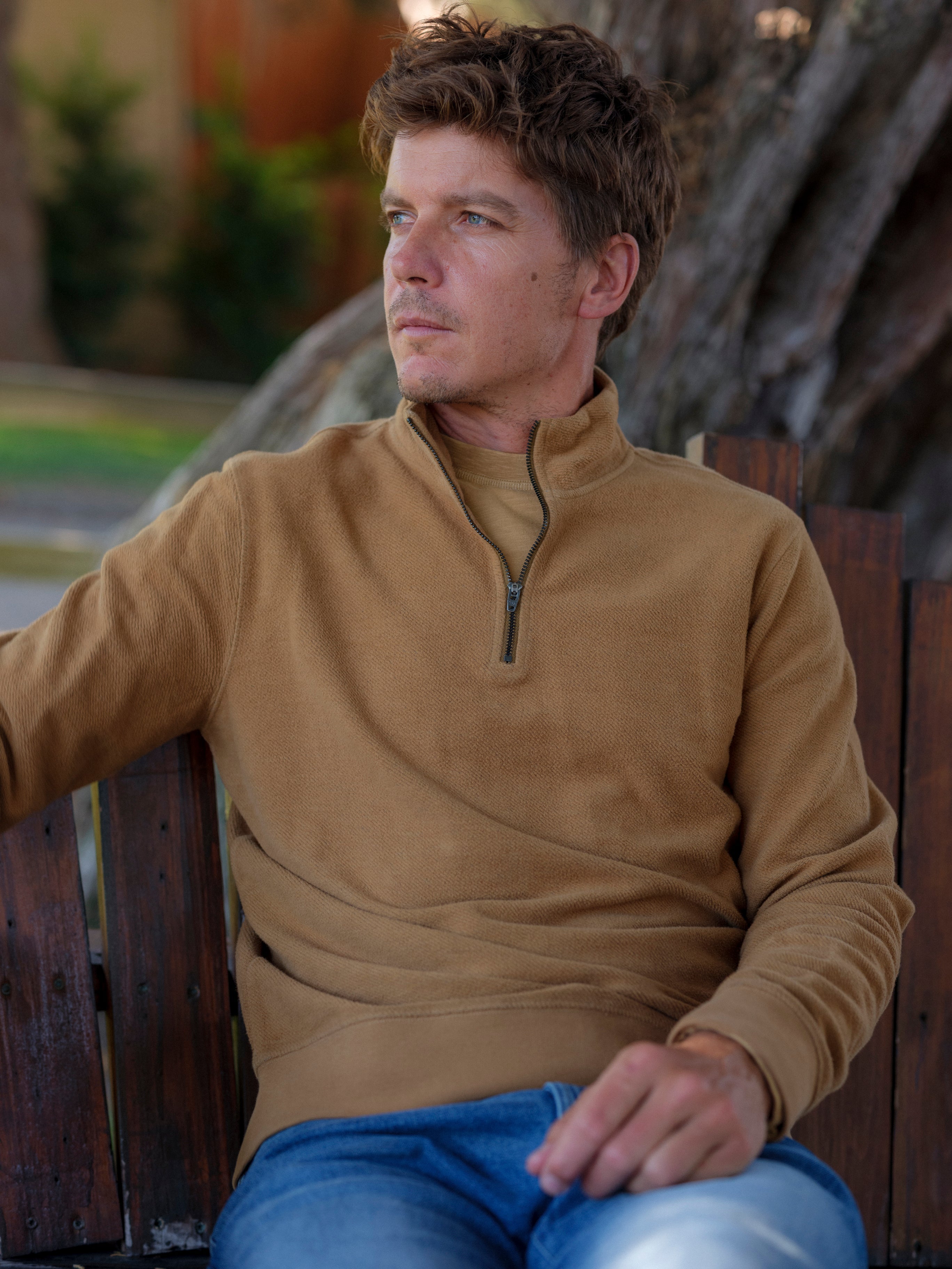 Dunlop Reverse Fleece 1/4 Zip - Tea Brown