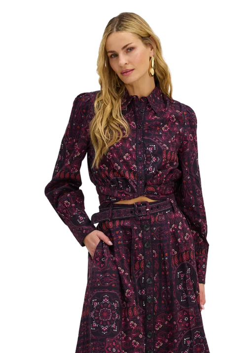 Courtney Top-Burgundy Scarf Print
