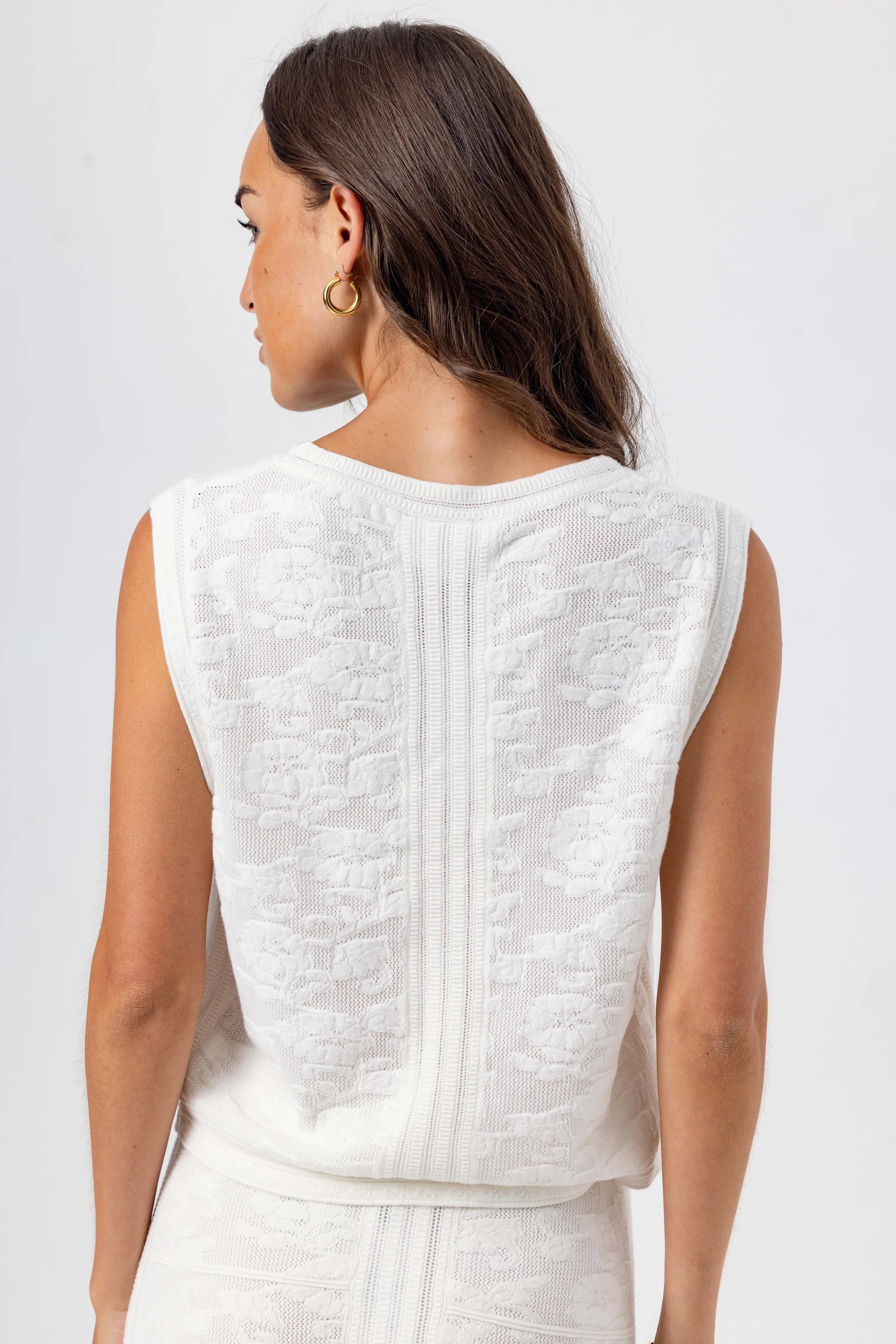 Clover Sweater Vest-Cream Floral Jacquard