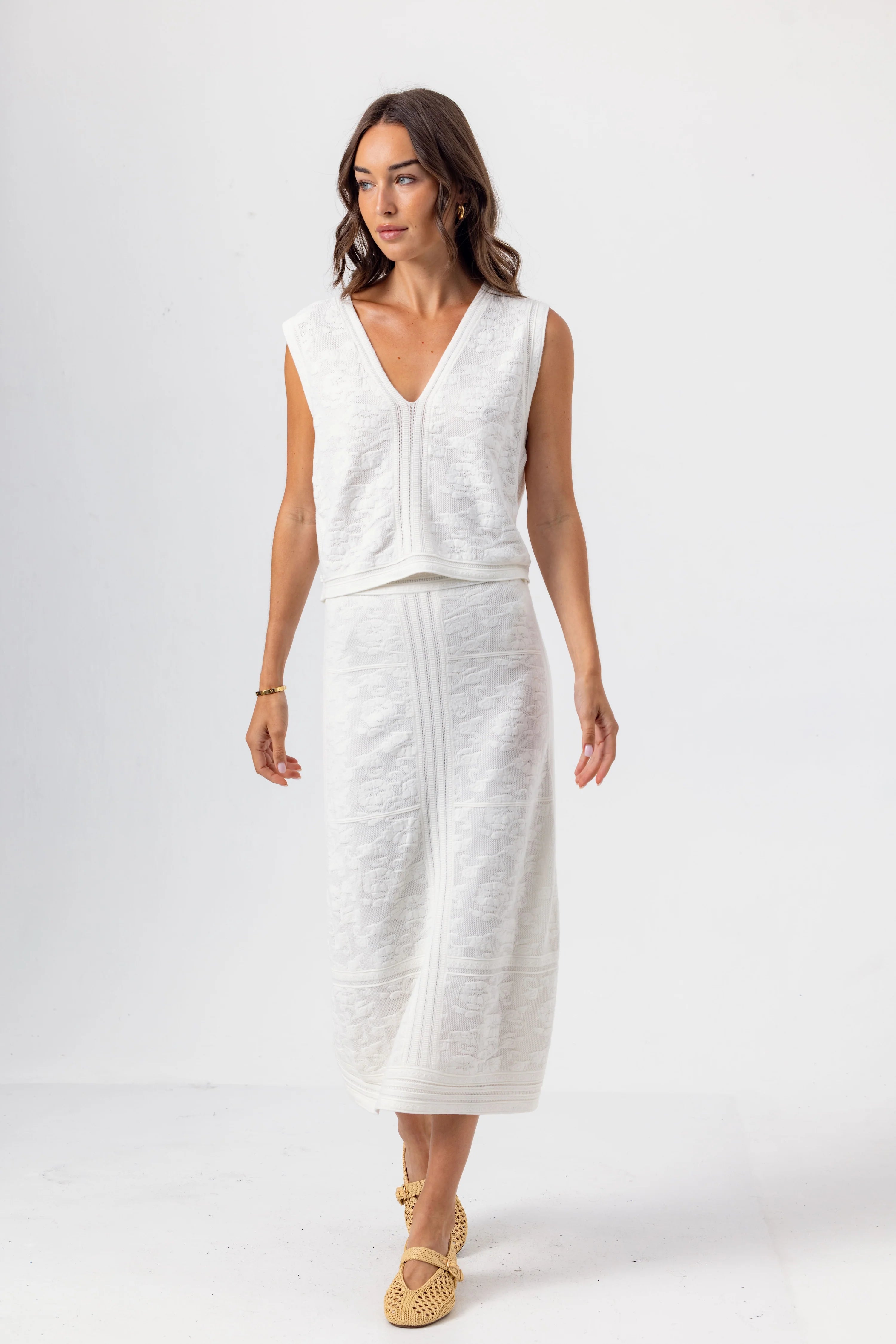 Zoie Skirt-Cream Floral Jacquard