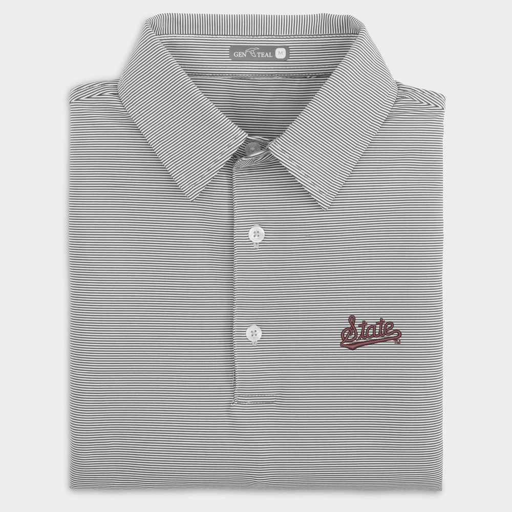 MSU Pinstripe Polo - Charcoal