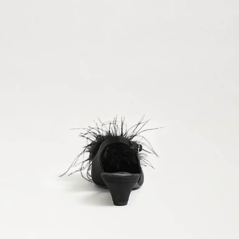 Finch Feather Slingback Pump - Black Satin