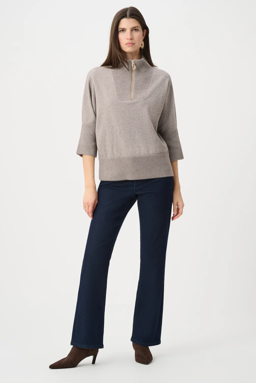 Haut Pour Dame Funnel Neck Sweater with Gold Zipper-Taupe