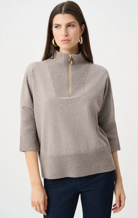 Haut Pour Dame Funnel Neck Sweater with Gold Zipper-Taupe
