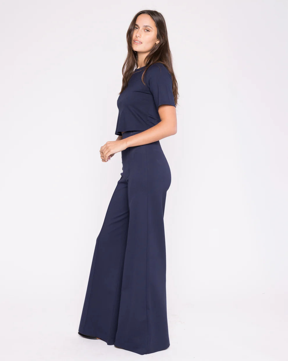 Ponte Knit Wide Leg Navy Pants