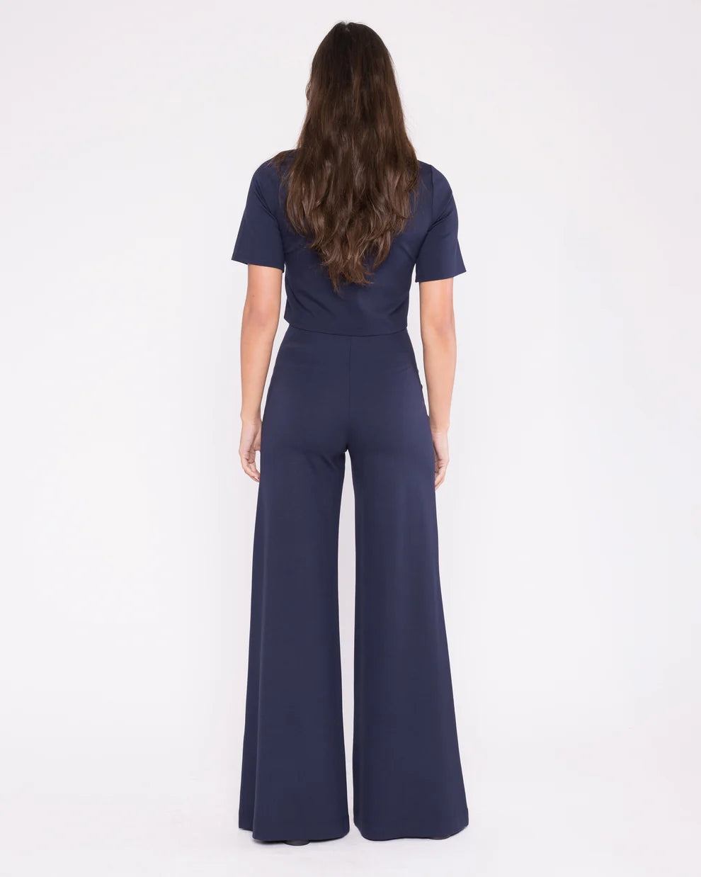 Ponte Knit Wide Leg Navy Pants