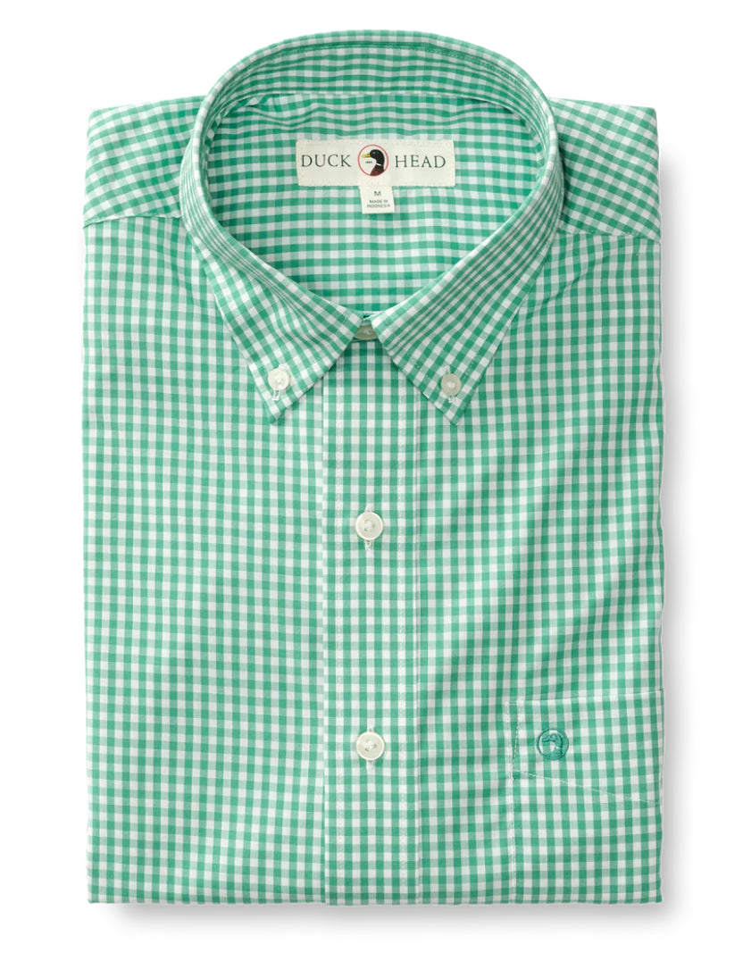 Walton Gingham Poplin Performance - TIDAL GREEN