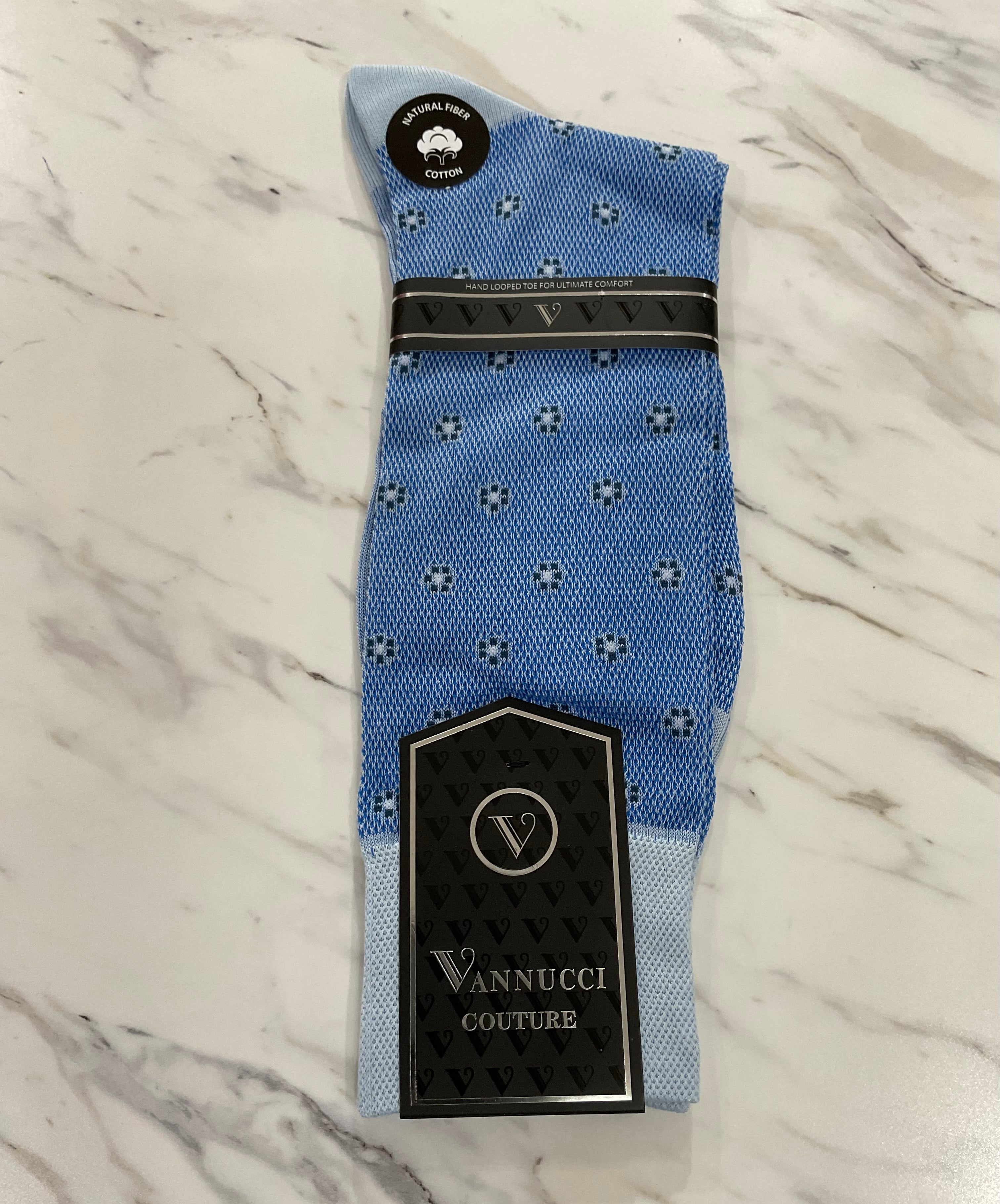 Vannucci Cotton Socks - Lt Blue Foral