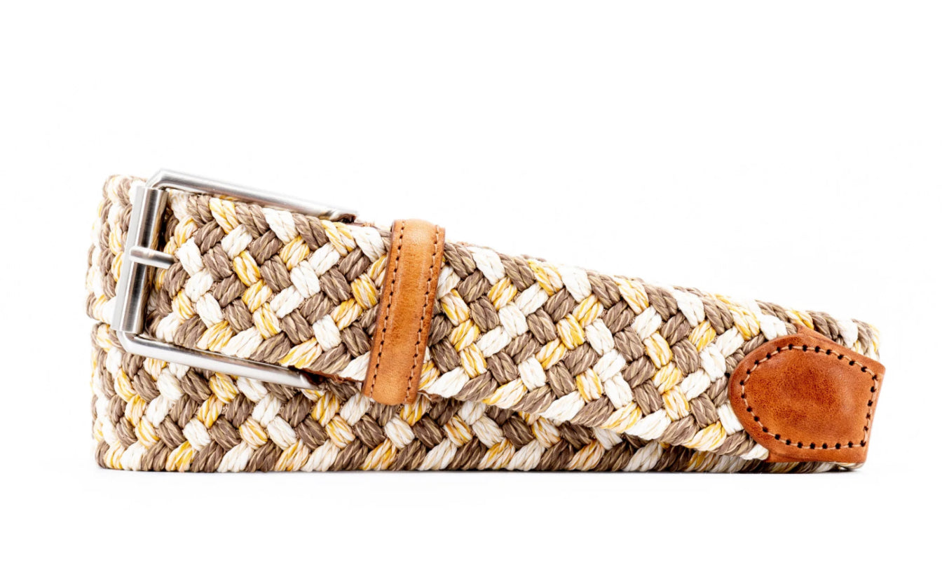 Como Italian Braided Belt - Sand/Khaki Linen