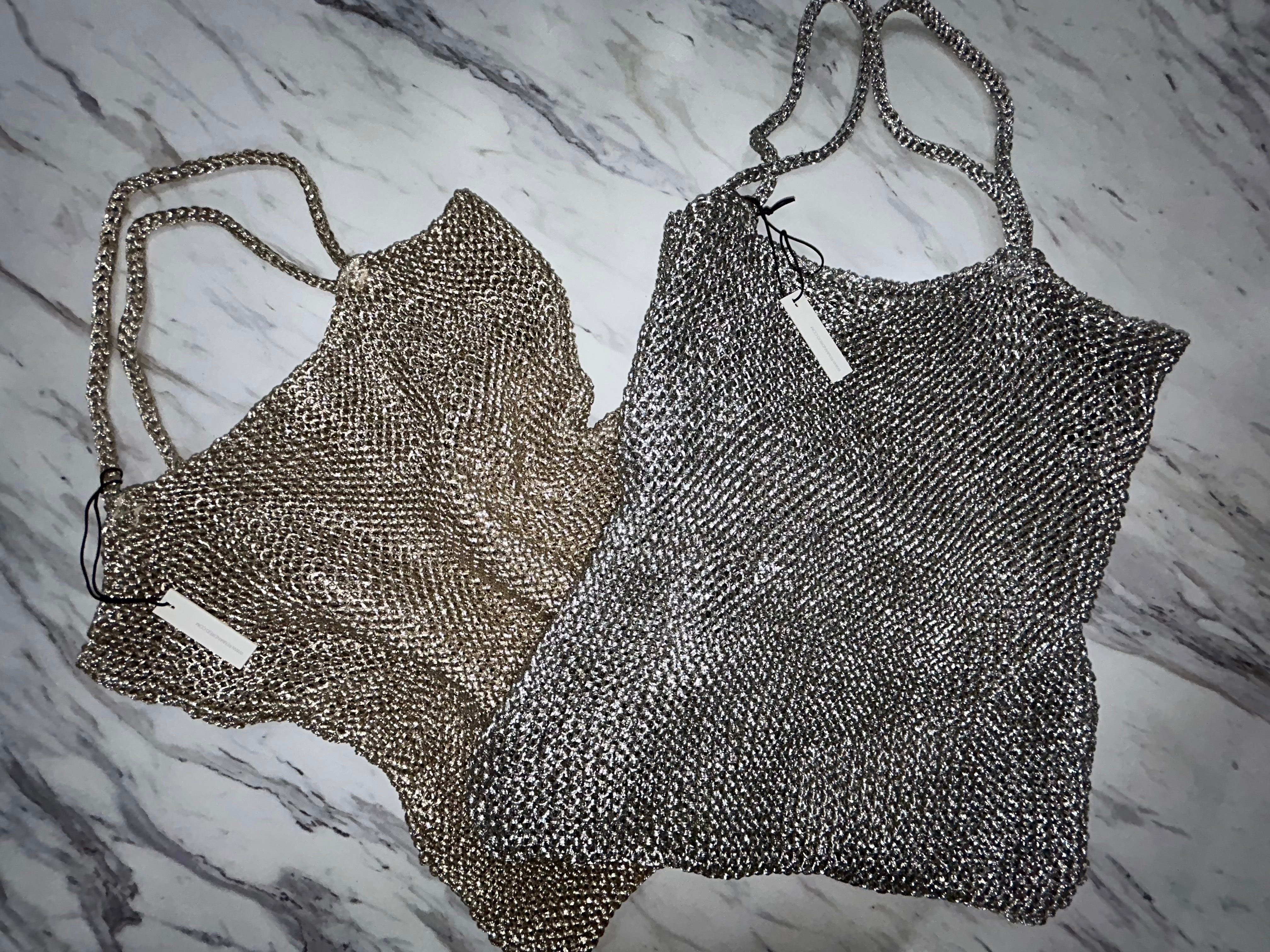 Ketut Metallic Silver Knit Bag