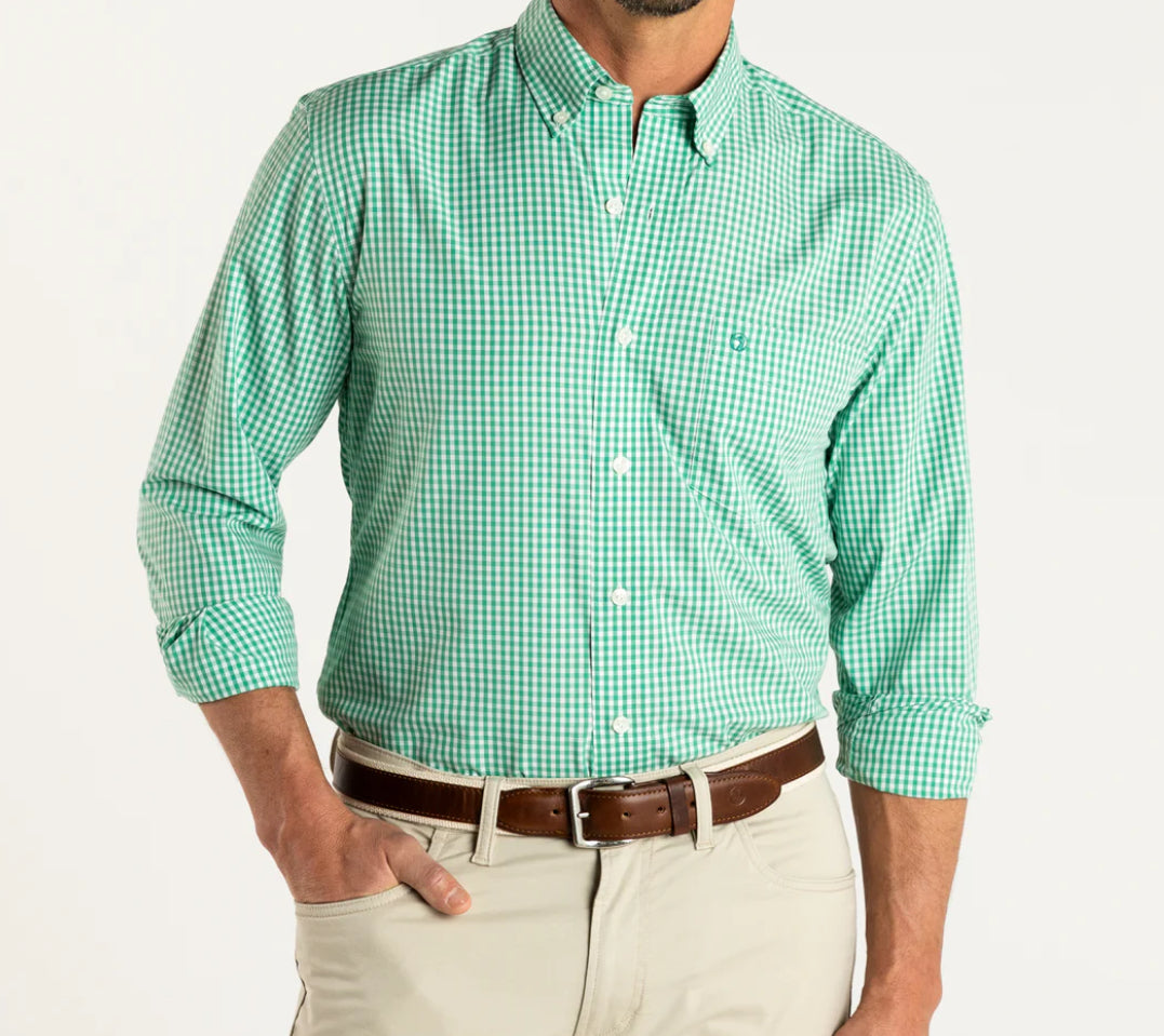Walton Gingham Poplin Performance - TIDAL GREEN