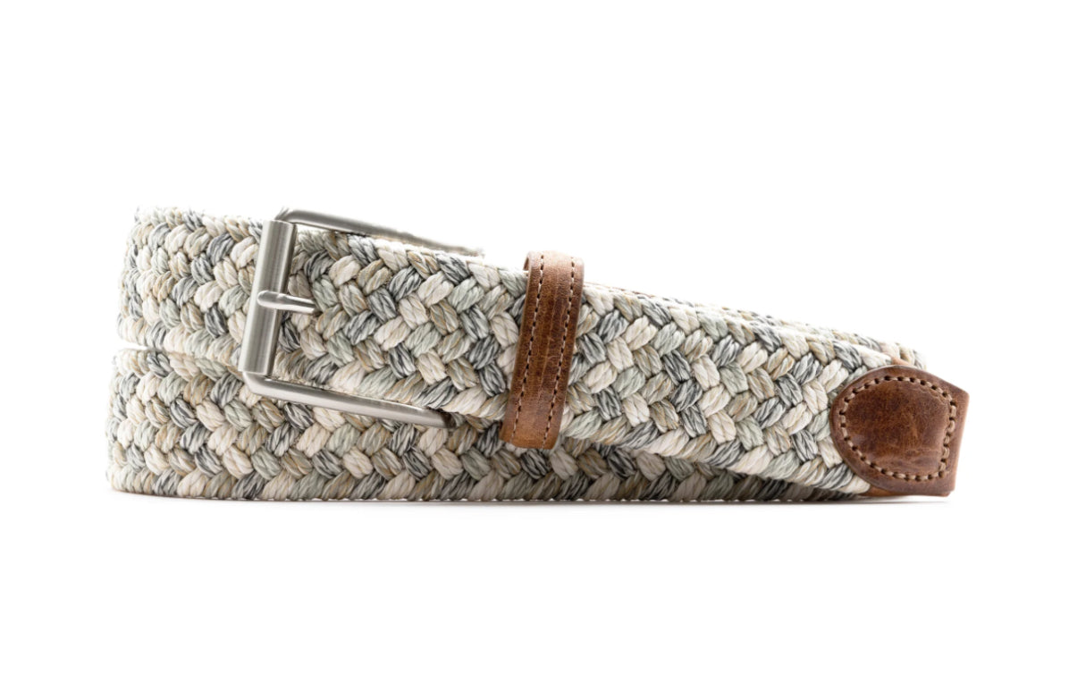 Como Italian Braided Belt - Grey/Khaki Linen