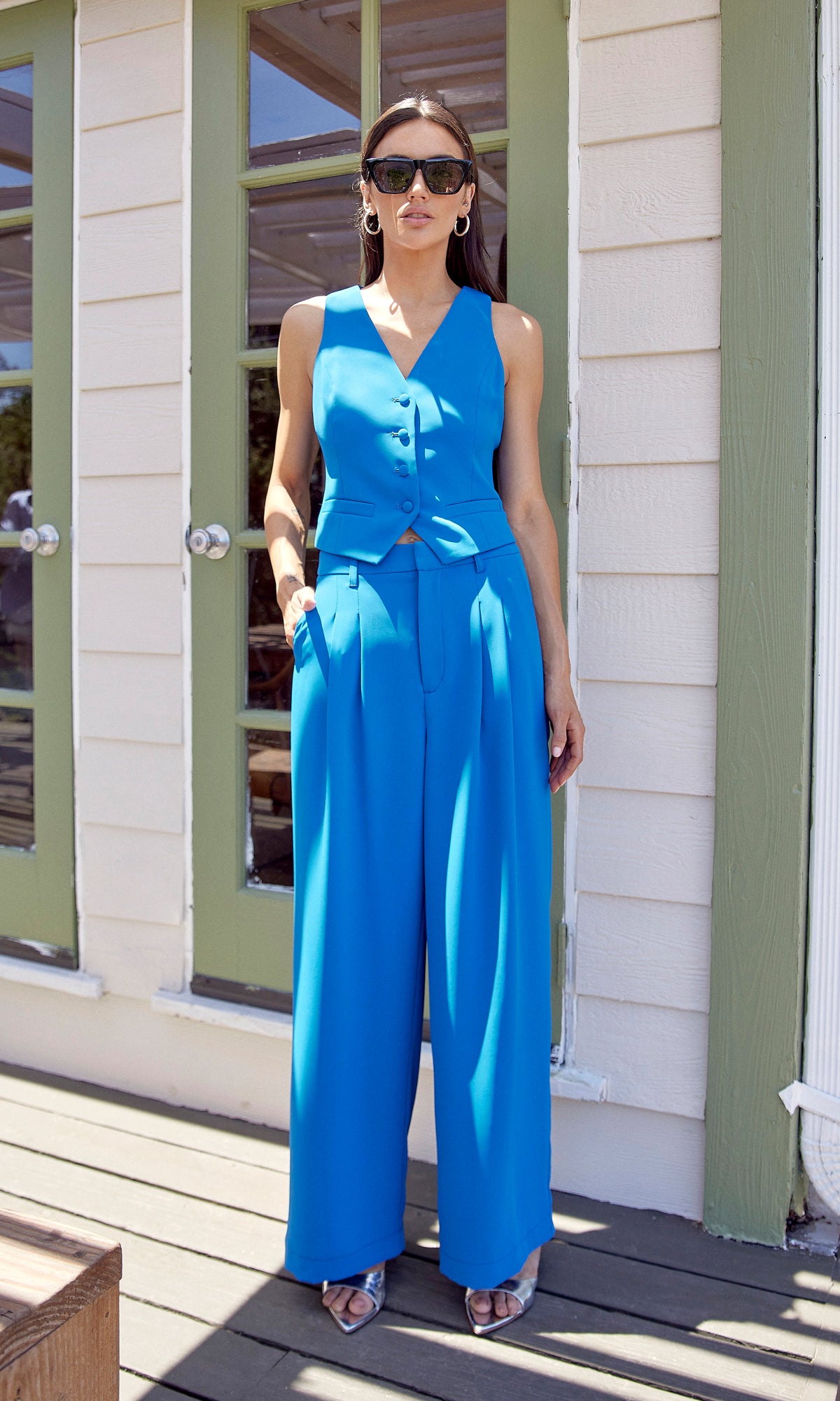 Stanley Wide Leg Trouser-Blue